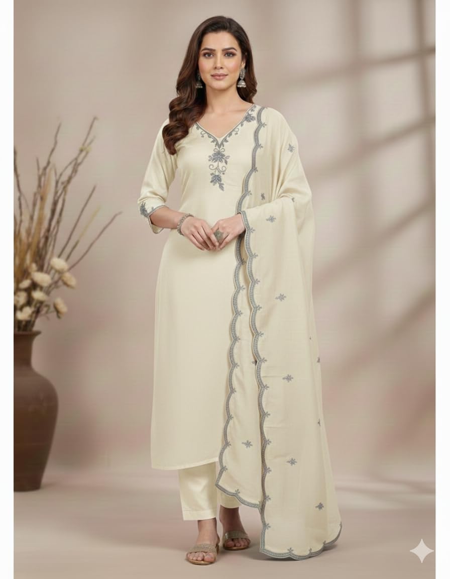 Embroidered Kurta Set with Purple Dupatta, Traditional Indian Ethnic Wear, 3/4 Sleeve - Review, Price and Buying Guide