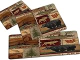 Rustic Cabin Wildlife Kitchen Rug Sets 3 Piece Maple Leaf Bear Moose Deer Country Comfort Mat Farmho