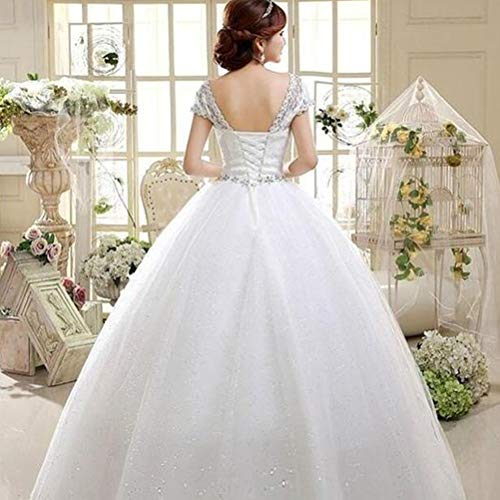 Elegante corpete de renda de manga curta com contas e comprimento até o chão vestido de noiva vestid