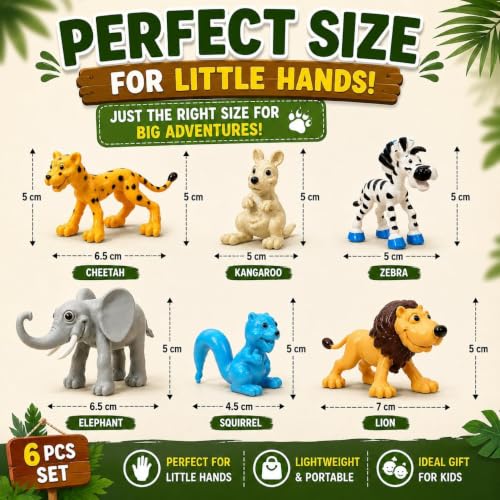 Image of TEC TAVAKKAL Set of 6 Big Size Full Action Toy Figure Jungle Cartoon Wild Animal Toys Figure Playing Set for Kids Current Animals Lion Giraffe Elephant Tiger Toys for Children (6 Cute Animal)
