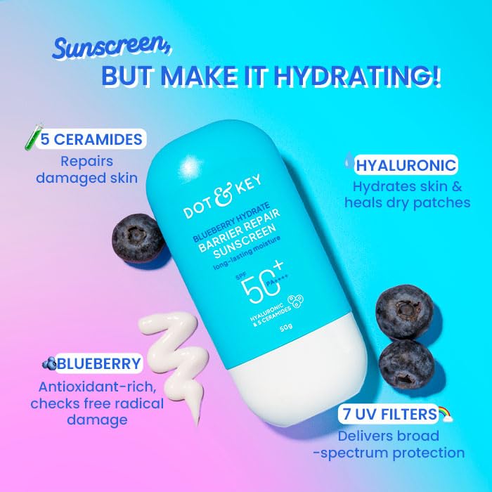 DOT & KEY Blueberry Hydrate Barrier Repair Sunscreen SPF 50+,PA++++ 80g Pack of 2|For Dry & Sensitive Skin|Non - Greasy Finish|No White Cast|UV & Blue Light Protection|Broad Spectrum| 160g |Pack of 2 - Image 4