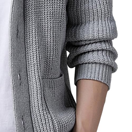 Mens Shawl Collar Cardigan Sweater Long Sleeve Button Cable Knit Men Sweaters Loose Fit Casual Ribbed Knit Cardigans (Light Gray,XX-Large)3