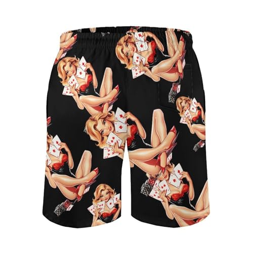 Aces Playing Cards Pinup Girl Men's Swim Trunks Casual Bathing Suit Board Shorts Hawaiian Beach Swimwear Swim Shorts2