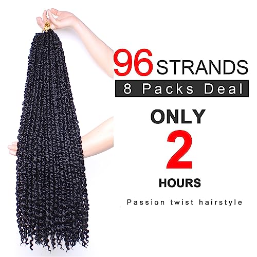 Xtrend 30 Inch 8 Packs Pre twisted Passion Twist Crochet Hair Natural Black Pre-looped Passion Twists Hair Extensions for Women 12Strands/Pack (1B#) - Image 4