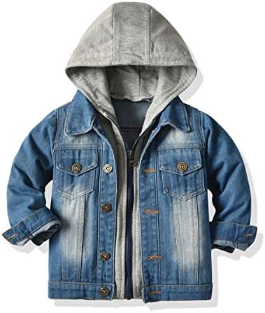 CM C&M WODRO Baby Boys Girls Denim Jacket Kids Toddler Button Down Jeans Jacket Top Coat Outerwear (Hoodie-Grey, 4-5T)