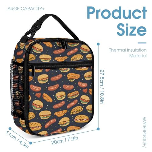 Hot Dogs Chicken Drumsticks Burgers Funny Backpack Sets Lightweight 3Pcs Daypack Set with Lunch Box And Pencil Case for Women Men4