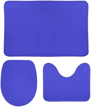 3 Pieces Bath Rug Set, Blue Bright and Vivid Bathroom Mat Set Non Slip & Absorbent Bath Carpet, U Shaped Contour Rug & Toilet Lid Cover