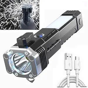XML Torch Lights Rechargeable Led Flash Light Battery USB Charger Power Bank with Car Emergency Glass Hammer and Car Seat Belt Cutter Travelling Smart Gadgets Tools Products(Multi Color)
