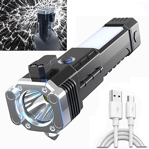 YOPRAM Dharam Creation Portable Rechargeable Torch LED Flashlight Long Distance Beam Range with Power Bank, Hammer and Strong Magnets, Window Glass and Seat Belt Cutter 4 Modes for Car Camping Hiking