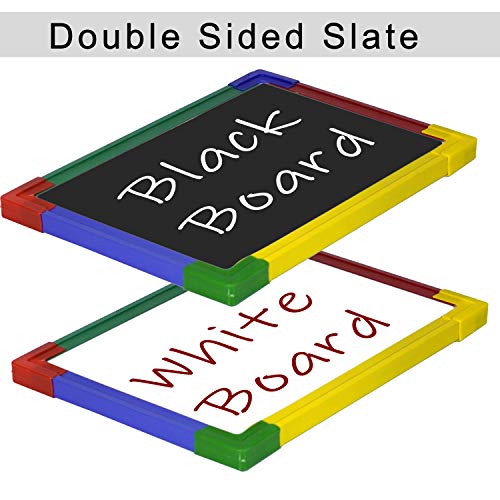 Image of DAHSHA 2 in 1 Double Sided Slate White & Green for Kids Double Sided Board with Colorful Aluminum Frame with Chalk (34 * 24 cm)