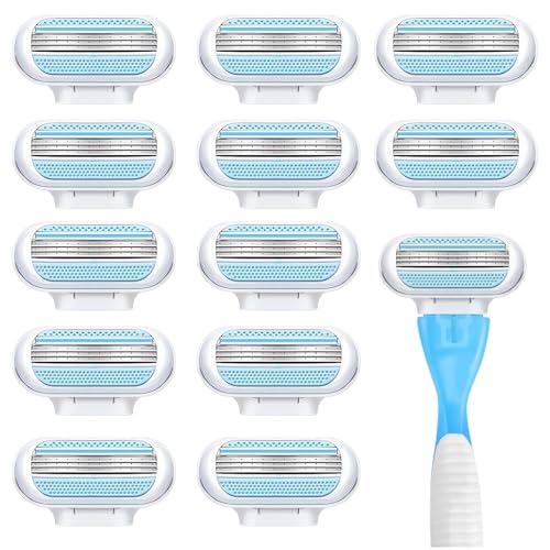 12 Hojas de Afeitar Universales para Mujer Recambios Mujer de 3 Capas Cuchillas Recambios Ideales para Piernas, Axilas y Zonas íNtimas (Azul)