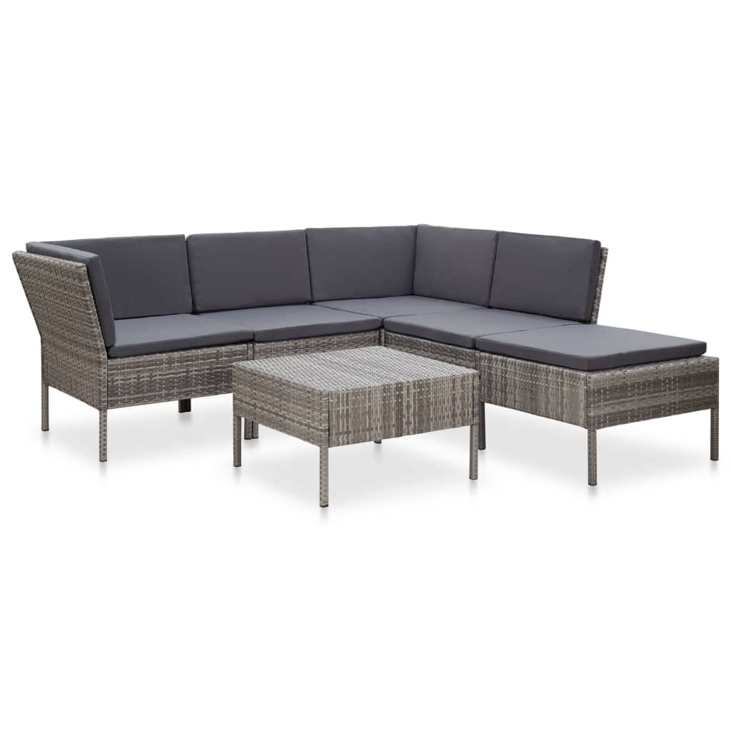 Salon de Jardin 6 pcs Résine Tressée Gris vidaXL : Confort Extérieur sans Entretien
