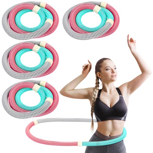 Silipull 4 Pack 3 lb Weighted Soft Spring Fitness Hoop for Adults, Plus Size Quiet Weighted Fitness Hoop Heavy-Duty Foldable Portable Exercise Ring for Training Fat Burning Cardio Pilates Travel