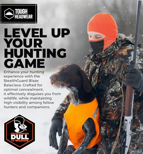 Image of Tough Headwear Hunting Face Mask for Cold Weather - Orange Balaclava - Hi Visibility Ski Mask for Men - Hunting Face Cover