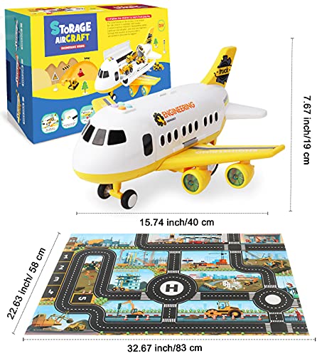 Dwi Dowellin Construction Toy Airplane Set/Play Mat,Excavator,Bulldozer,Mixer,Dumper Truck,Forklift,Crane,Alloy Metal Car Toys For 3 4 5 6 Years Old Toddlers Kids Boys & Girls(Large) #TOP5