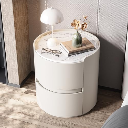 Moderna mesita de noche de madera con 2 cajones, mesita de noche minimalista, no requiere montaje, ideal para dormitorio o sofá, acabado blanco, 40 x 50 cm