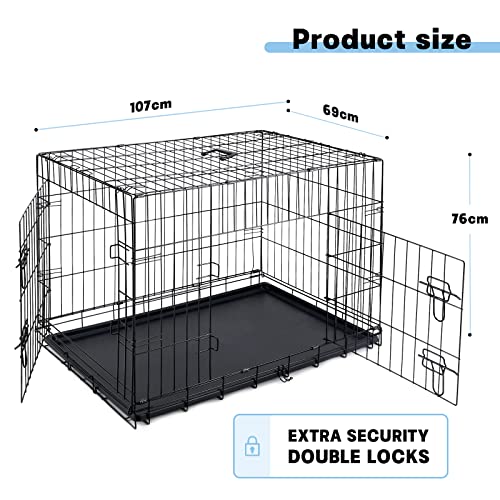 Dog Crate Dog Cage M L XL,Foldable Metal Puppy Dog Crates with 2 Doors with Chew Resistant Plastic Base Tray and Carrier Handle - Image 3