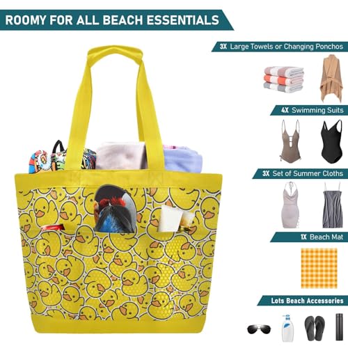Waterproof Beach Tote Pool Bags Yellow Rubber Duck Unisex Gym Tote Carry On Bag With Compartment and Zipper Vacation Essentials4