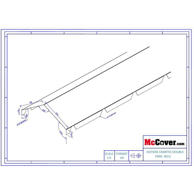 Faitière crantée double pour bac acier 1045 - Vert 6009, H.260 mm, l.450 mm, L.2100mm