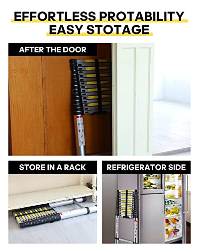 Escada telescópica, escada de extensão de alumínio de 6 m com 2 capas de borracha antiderrapante, ca