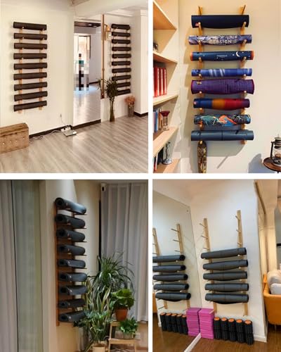 Support de tapis de yoga mural rangement rouleau en mousse bois 9 sections