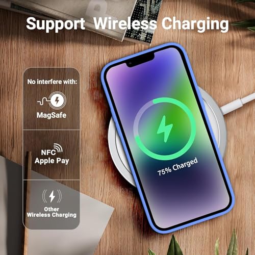 Image of Elzzi Compatible with iPhone 14 Plus Case, Liquid Silicone Case, Full Body Protective Cover, Shockproof, Slim Phone Case, Anti-Scratch Soft Microfiber Lining, 6.7 inch - Azure Blue