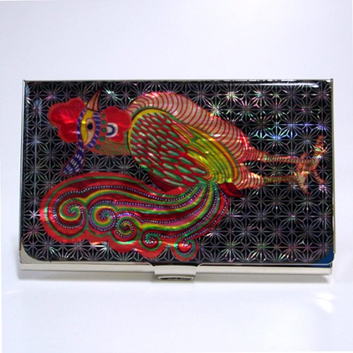 Mother Of Pearl Rfid Blocking Protection Red Rooster Desgin Business Credit Name Id Card Holder Case Metal Engraved Slim Cash Money Wallet #TOP1