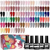 JODSONE 55 Colors Gel Nail Polish Set with 5 Bottles of Base and Glossy Matte Top Coat for at Home Salon DIY Nail Art