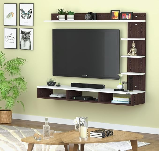 Image of Anikaa Tyron Engineered Wood Wall Mount TV Unit /TV Stand /Wall Set Top Box Stand /TV Cabinet /TV Entertainment Unit with LED Light (Wenge /White)(Ideal for Upto 42 inch)(D.I.Y)