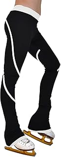 RoroCove Pantalones de Patinaje, Figure Skating Heavy Poly Spandex Pipings Swirl Skate Pants(White,3-4)