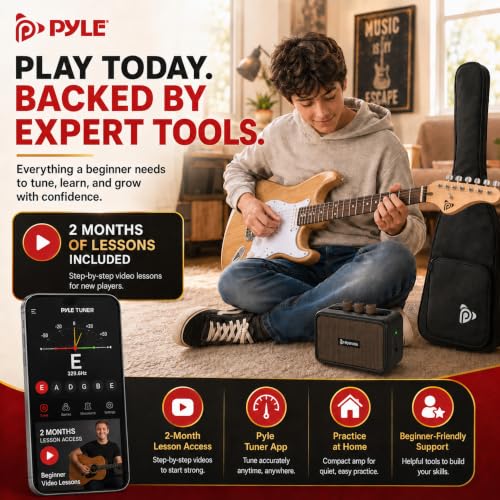 Miniatura 7 de Pyle Kit Guitarra Electrica Con Amplificador Bluetooth Portatil, Tamaño Completo, Pastillas Humbucker Estilo St, Accesorios Incluidos: Esctuche, Correa, Cuerdas, Puas, Paño De Limpieza