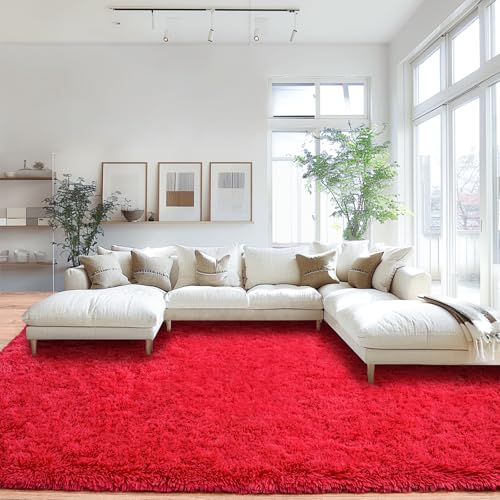 Area Rugs 9x12 Living Room, Red Large Fluffy Rugs for Bedroom, Soft Carpet Shag Kids Room Rug, Non-Slip Fuzzy Rugs Indoor (Red, 9ft x 12ft)