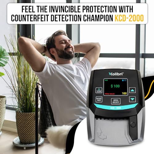 KOLIBRI KCD-2000 Advanced Counterfeit Bill Detector | All-Orientation Counterfeit Detection Bill Counter | Money Counter by Denomination | Detect Fake Bills Fast