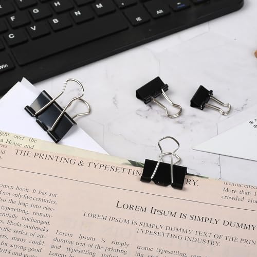 180 Piezas Pinzas Palas Abatibles, Clips Plegables de Metal, Pinzas Metalicas, Clips de Bulldog de Papel para Carpetas, Escolares Oficina Notas Papelería Documentos, negro, 15/19/25/32mm - imagen 6