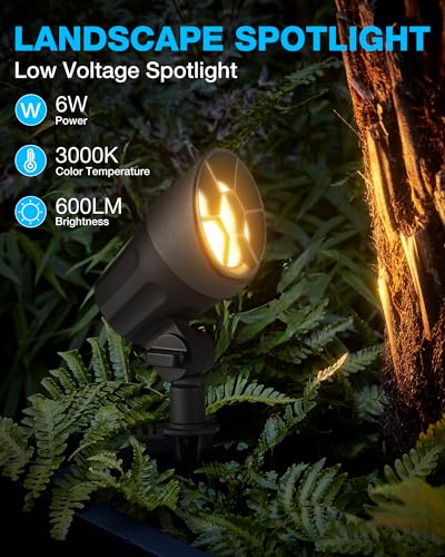 SUNVIE LED Low Voltage Landscape Lighting Kit 12V-24V Aluminum Low Voltage Landscape Lights Wired, 3000K Outdoor Pathway Lights Spotlights with Connectors Waterproof for Patio Yard Garden, 8 Pack