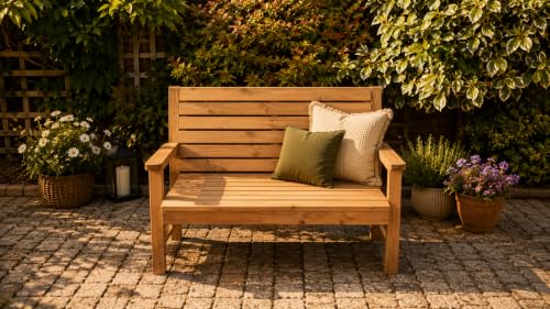 Wooden Garden Bench 2 Seater - Outdoor Patio Bench Solid Scandinavian Redwood Fully Assembled Weather-Ready Base Coat Made in UK 1220 x 660 x 945 mm Seat Height 440 mm