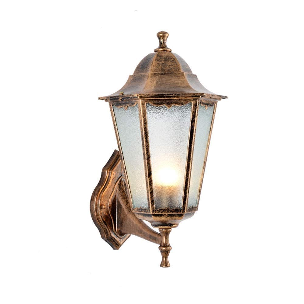 VDOQTLJT European Traditional Waterproof Outdoor Wall Light Victoria Antique Aluminum Metal Gate Minimalist Villa Courtyard Terrace Garden External Glass Lantern Sconce Lamp(Brown)