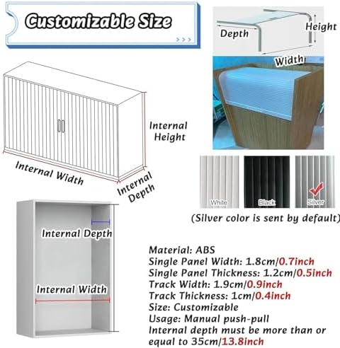 Black Roll Up Tambour Door Kit with Handle & Guide Rails - Retractable Plastic Cabinet Doors for Smooth Sliding, Space Saving Solution (46x86cm/18x34in)