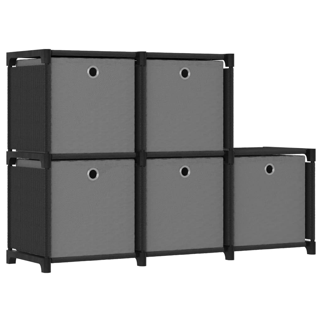 Würfelregal mit 5 Boxen, Schwarz, 103x30x72,5 cm, Stoff, Metallrahmen, Standregal, Bücherregal, vielseitiger Stauraum für Wohnzimmer, Schlafzimmer, Büro