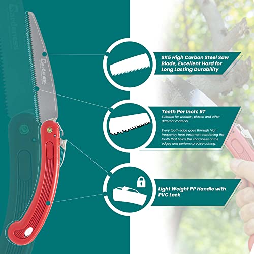 Gardeness Pruning Folding Saw 160Mm Carbon Steel Hand Saw For Trees With Three Edged Teeth – Ergonomic Pp Handle Tree Branch Cutter – Ideal For Garden Pruning, Hiking, Camping. Made In Taiwan #TOP2