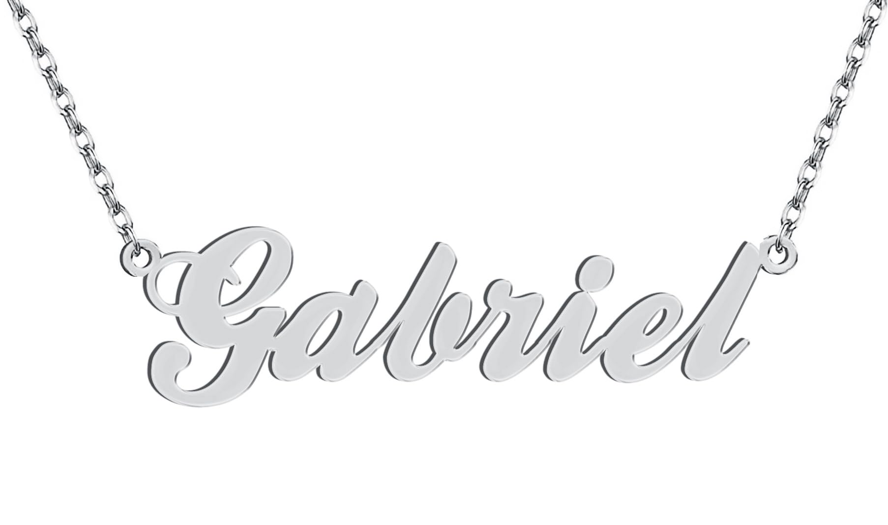 Dancing Wolf Silver Gabriel Name Necklace Initial Charm Nameplate Necklaces for Womens Birthday Friendship Jewelry Stainless Steel