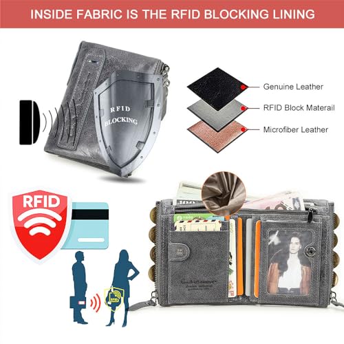 Image of CONTACTS Soft Leather Wallet for Women and Men Small Bifold Coin Purse Double Zipper Card Holder with RFID Blocking (Gray)