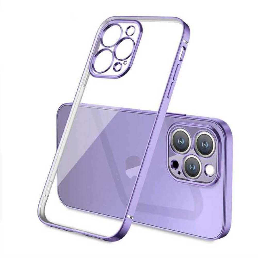 Coque carrée iPhone 13 Pro Max en silicone transparent violet