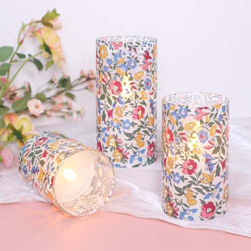 Cafemoon Floral Glass Flameless Candles with Remote, Spring Wildflower Design LED Candles, 3D Wick Flickering Battery Operated Candles for Home Decor, Bedroom, Wedding, Table Centerpiece by Cafemoon - Used condition - Image 6