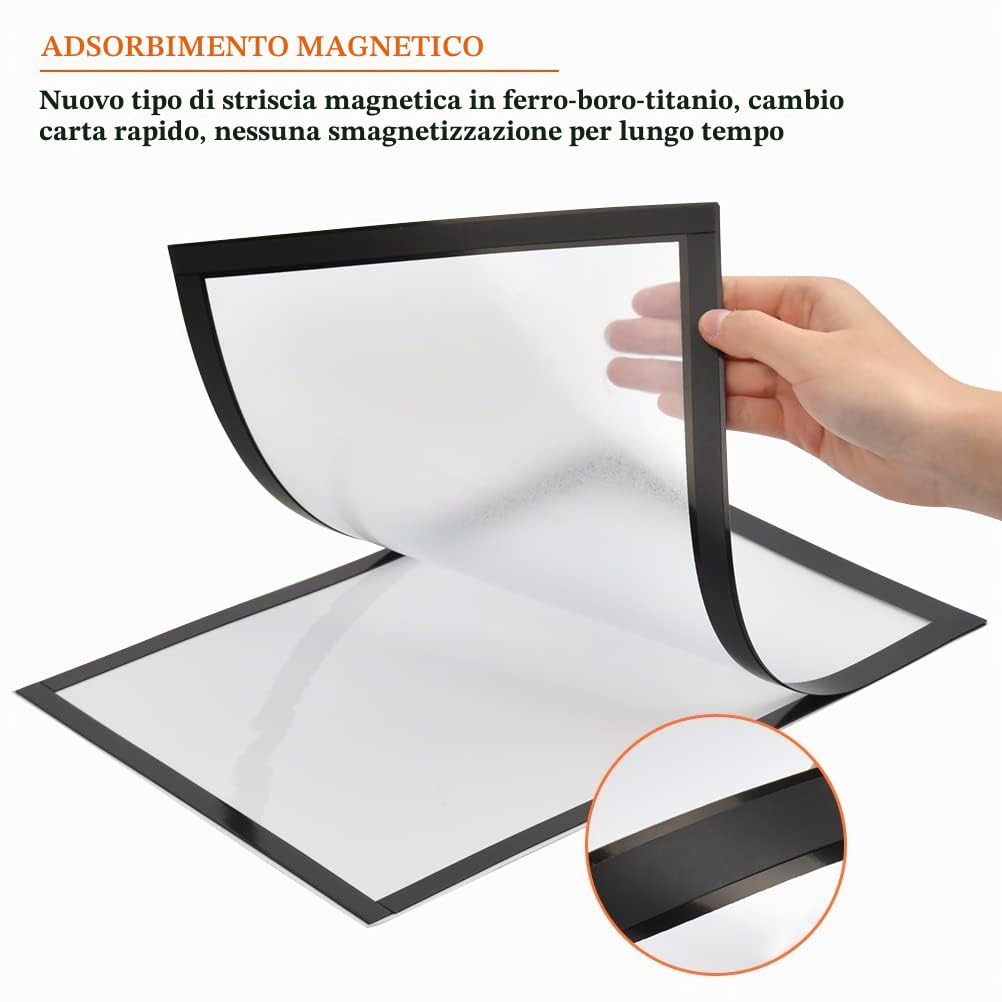 10pcs Cornice Magnetica Autoadesiva,5x A3 e 5x A4 Informazioni Cornice Nera,Espositore Adesivo Magnetico,A4 Cornice Magnetica per Espositore,Autoadesiva Magnetic,Foto,Documenti,Copertura Magnetica