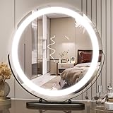 Vierose 20 Inch Makeup Mirror Vanity Mirror with Lights, Round Lighted Makeup Mirror with Dimming LED Halo for Dressing Room & Bedroom Tabletop, Smart Touch Control, 3 Color Lighting Modes (Black)
