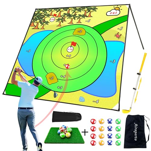 Airaperto Battle Golf Chipping Game,80”x80” Large Chipping Mat with Club,Play