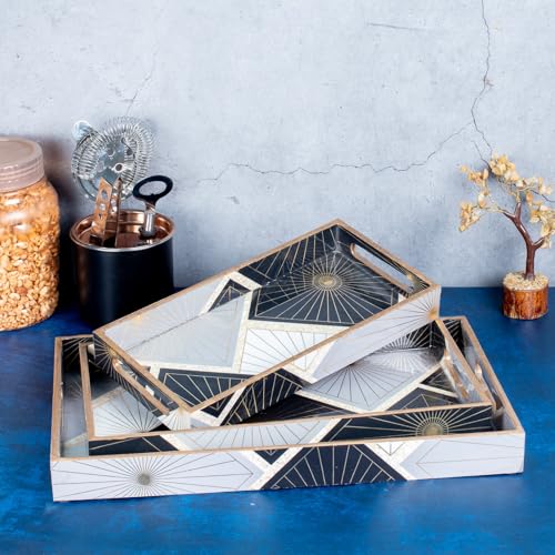 NOHUNT Wooden Tray for Serving -10 Inch X 15 Inch-Serving Tray | Tray Set for Decoration | Tea Trays-Big Coffee Tray-Premium MDF Trey | Wooden Serving Trays-Resin Tray (Set of 3) (Design 4) (B0DFV14C9P) Amazon Price History, Amazon Price Tracker