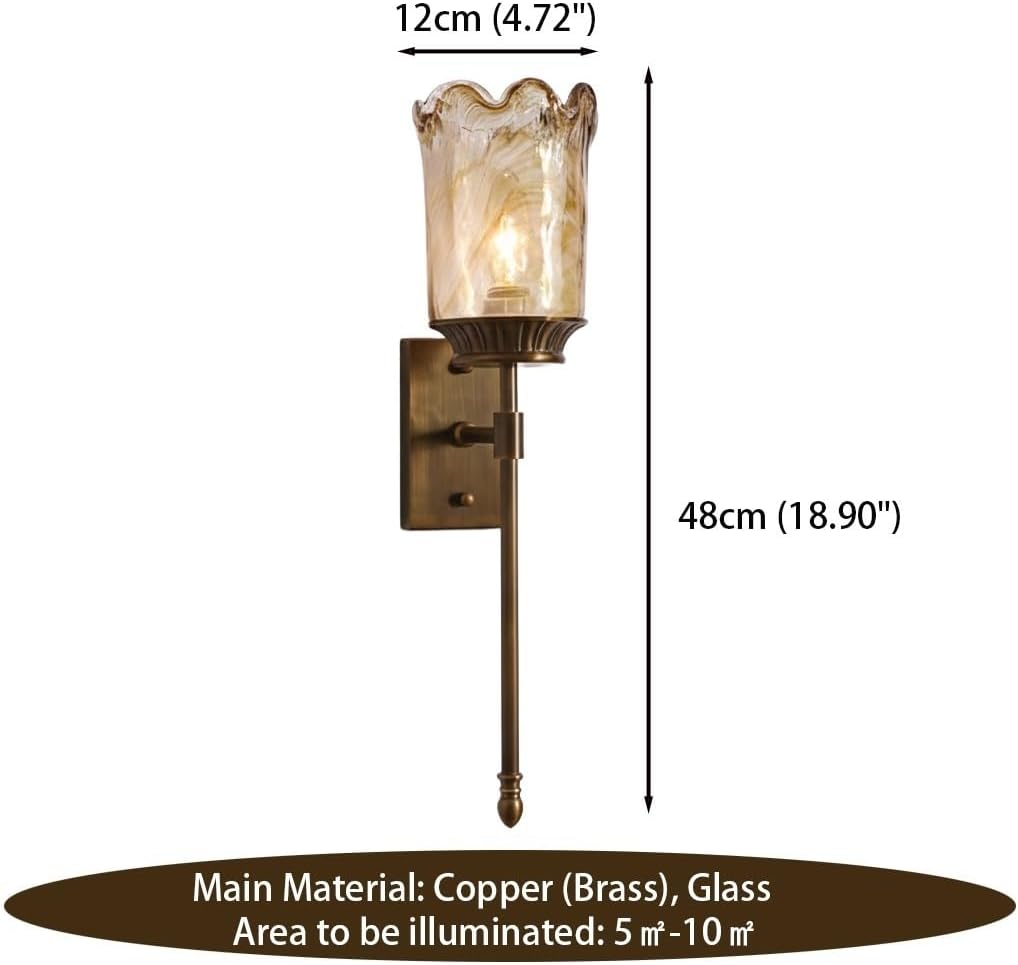 Vanity Wall Light, Brass Torch Wall Sconce, Antique Copper Glass Wall Lamp for Living Room, Bedroom, Hallway, Vanity, Entryway, Vintage Fixture, Apartment Loft, Mirror Side Parlor