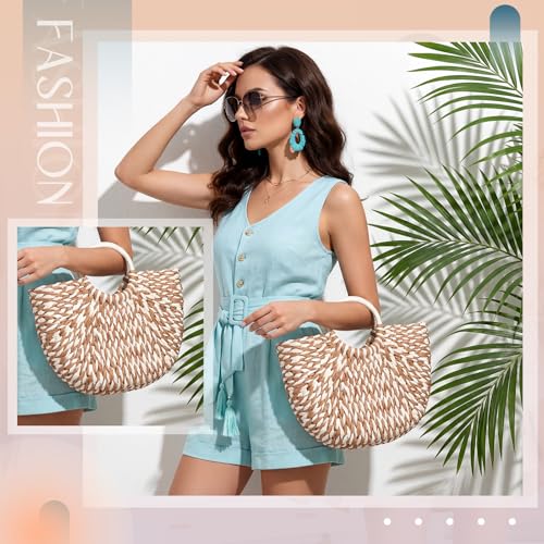 Image of Frienda Straw Tote Bag Summer Beach Bag Handmade Straw Rattan Woven Handbag for Women Travel